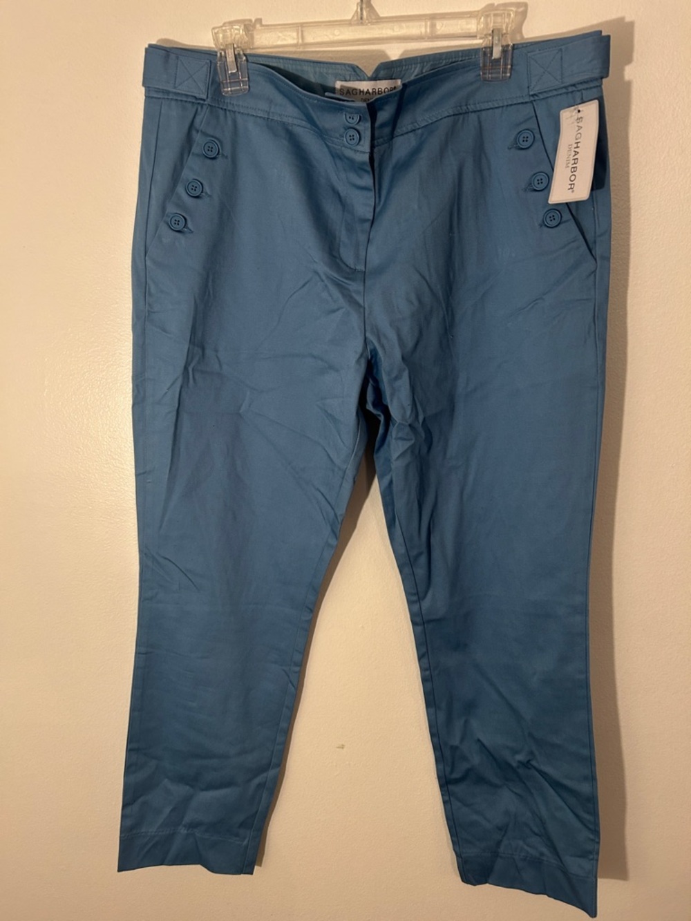 Sag Harbor Blue Button-Accent Slim Ankle Pants